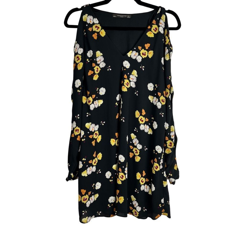 Zara Trafaluc Collection Black Floral Cold Shoulder/Sleeve Dress Womens size S